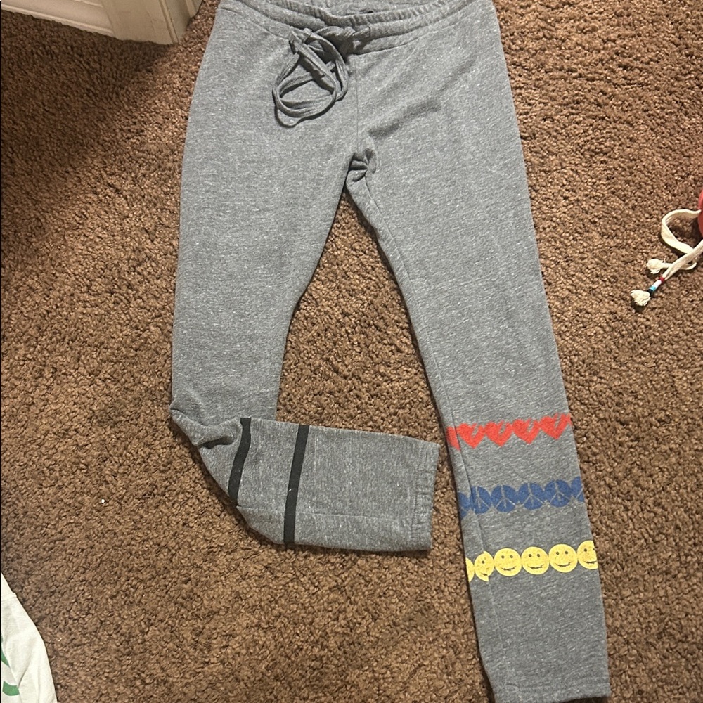 Lauren Moshi jogger pants smiley peace heart
